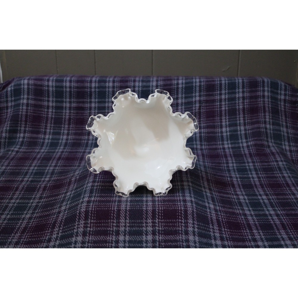 Fenton Silver Crest Milk Glass Footed Bowl - Picture 8 of 8